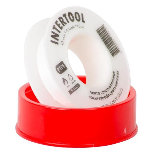 Лента тефлоновая, фум (политетрафторэтиленовая) 15 м, 0.1*12 мм, 0.2 г/см³ INTERTOOL IT-0001