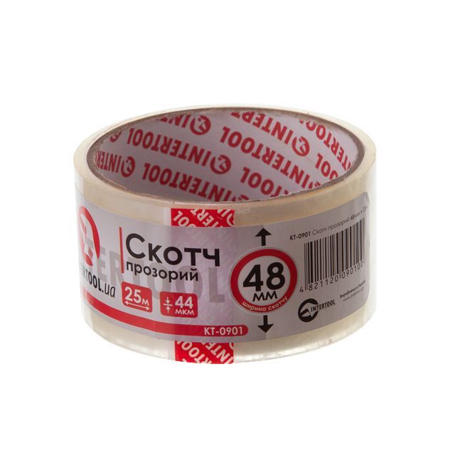 Скотч прозрачный 25 м, 48 мм, 44 мкм INTERTOOL KT-0901