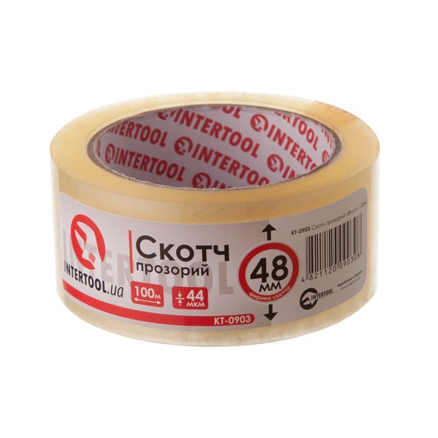 Скотч прозрачный 100 м, 48 мм, 44 мкм INTERTOOL KT-0903