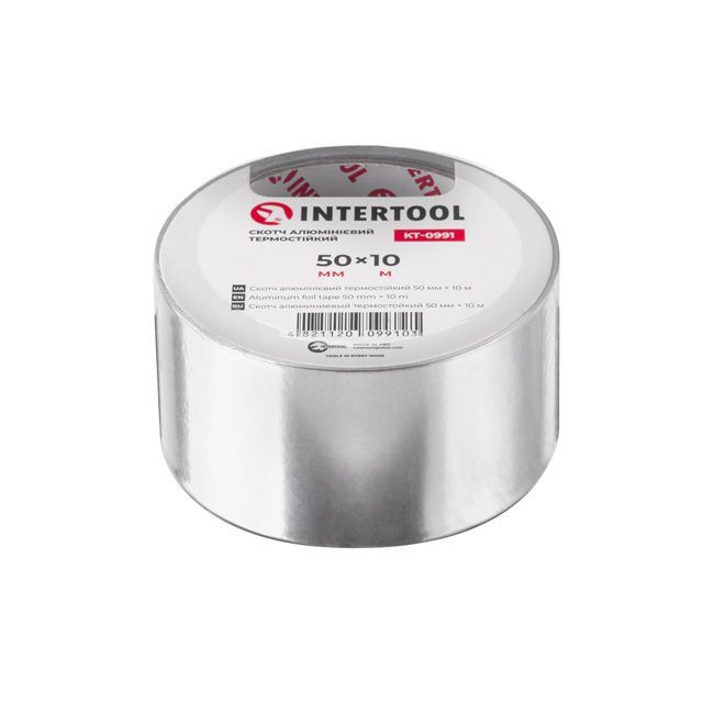 Скотч алюминиевый термостойкий 10 м, 50 мм INTERTOOL KT-0991