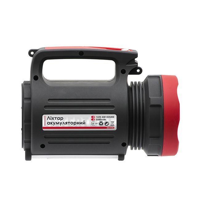 Фонарь аккумуляторный 1 LED 5 W + 22 SMD, выносная солнечная панель, выносные 2 led лампы, кабель для зарядки телефона-планшета INTERTOOL LB-0105