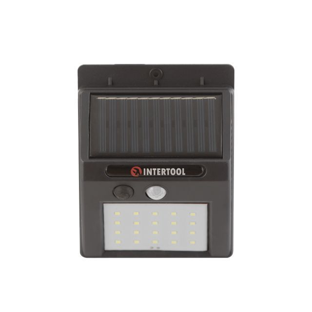 Светильник аккумуляторный настенный 20 SMD LED, уличный, солнечная панель, датчик движения INTERTOOL LB-0112