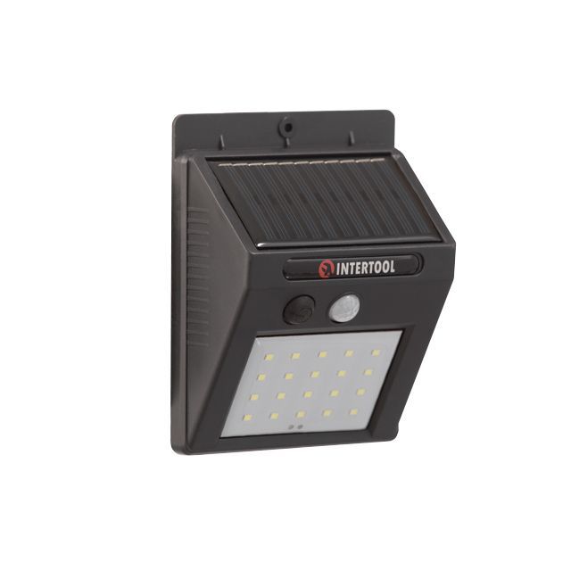 Светильник аккумуляторный настенный 20 SMD LED, уличный, солнечная панель, датчик движения INTERTOOL LB-0112