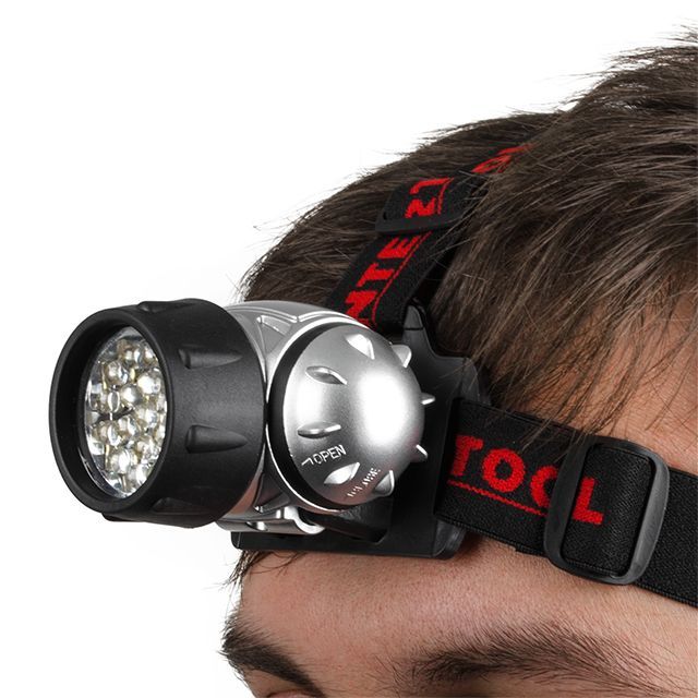 Фонарь налобный светодиодный, четыре режима работы, 19 LED, батарейки 3 ААА INTERTOOL LB-0301