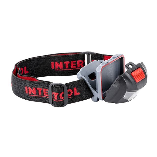 Фонарь налобный светодиодный, пылевлагозащищенный корпус, четыре режима работы, 1 Вт + 2 LED, батарейки 3 ААА INTERTOOL LB-0302