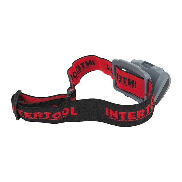 Фонарь налобный светодиодный, пылевлагозащищенный корпус, четыре режима работы, 1 Вт + 2 LED, батарейки 3 ААА INTERTOOL LB-0302