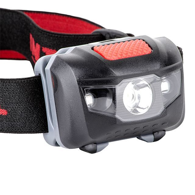 Фонарь налобный светодиодный, пылевлагозащищенный корпус, четыре режима работы, 1 Вт + 2 LED, батарейки 3 ААА INTERTOOL LB-0302