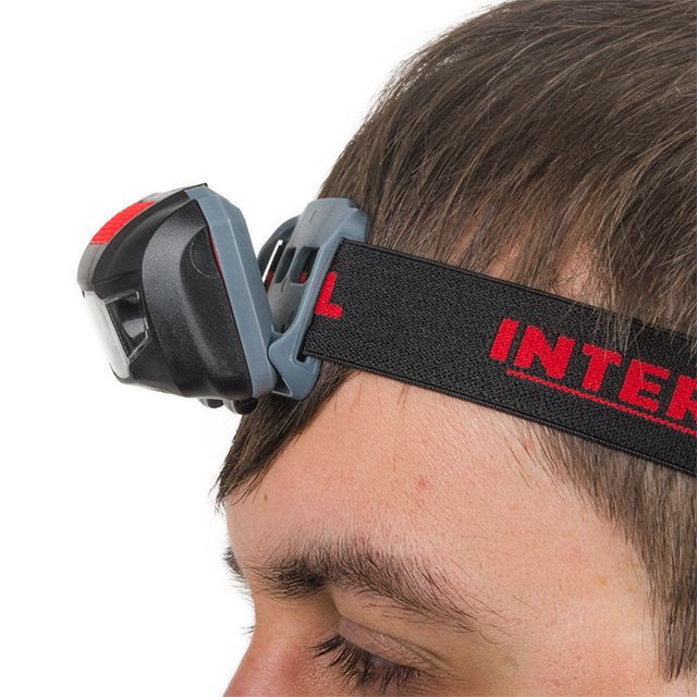 Фонарь налобный светодиодный, пылевлагозащищенный корпус, четыре режима работы, 1 Вт + 2 LED, батарейки 3 ААА INTERTOOL LB-0302