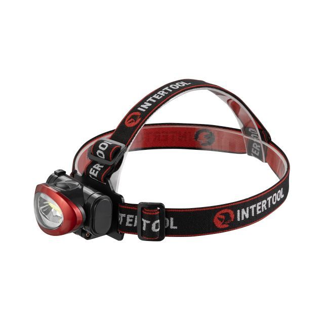 Фонарь налобный светодиодный, пылевлагозащищенный корпус, батарейки 3 ААА INTERTOOL LB-0304