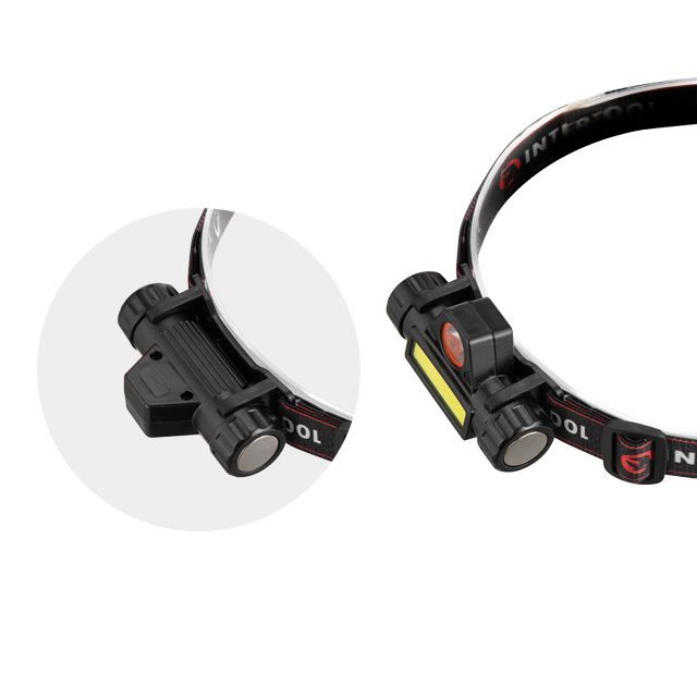 Фонарь налобный аккумуляторный XPE + COB, магнит INTERTOOL LB-0309