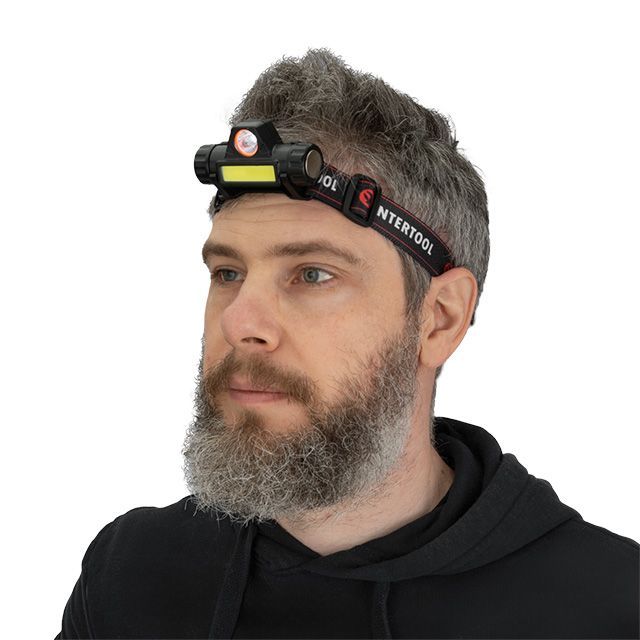 Фонарь налобный аккумуляторный XPE + COB, магнит INTERTOOL LB-0309