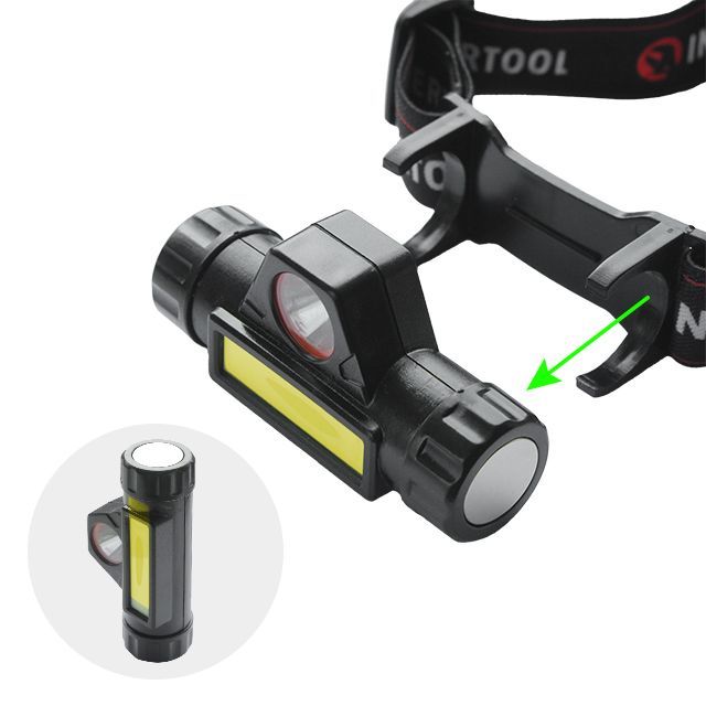 Фонарь налобный аккумуляторный XPE + COB, магнит INTERTOOL LB-0309