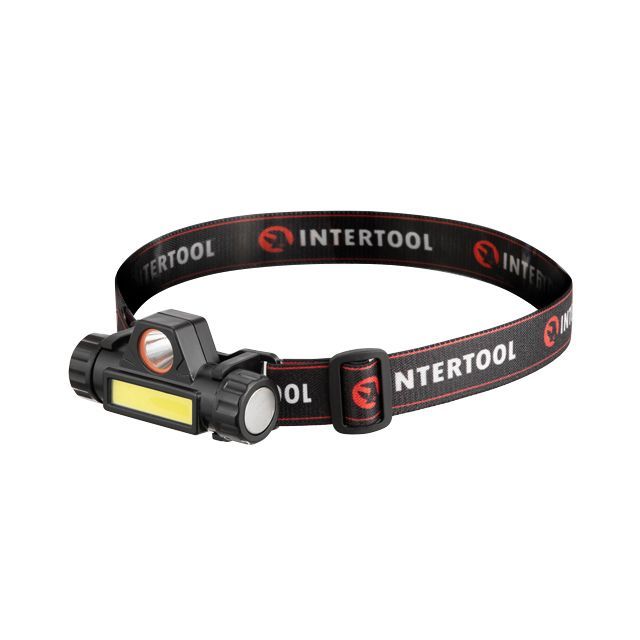 Фонарь налобный аккумуляторный XPE + COB, магнит INTERTOOL LB-0309