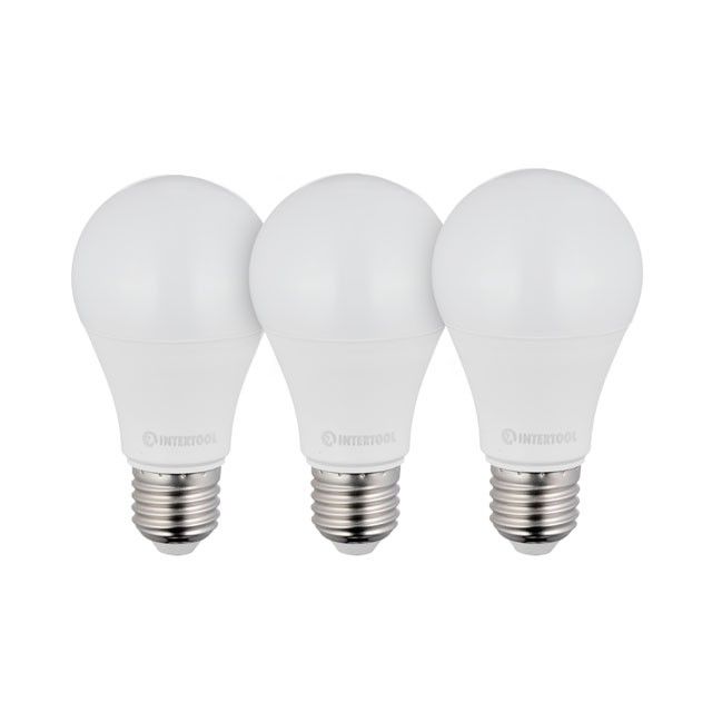 Лампы светодиодные, набор из 3 ед. LL-0015, LED A60, E27, 12 Вт, 150-300 В, 4000 K, 30000 ч, гарантия 3 года INTERTOOL LL-3015