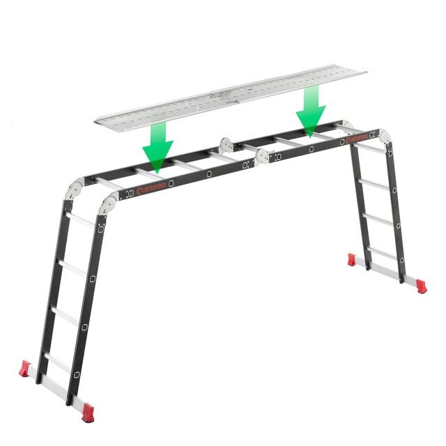 Лестница мультифункциональная трансформер 4х4 ступени, стальной профиль, 4450 мм, 150 кг INTERTOOL LT-0024