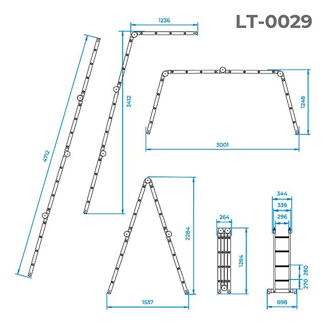 Лестниця алюмінієва трансформер 4х4 сходинки, 4,7 м INTERTOOL LT-0029