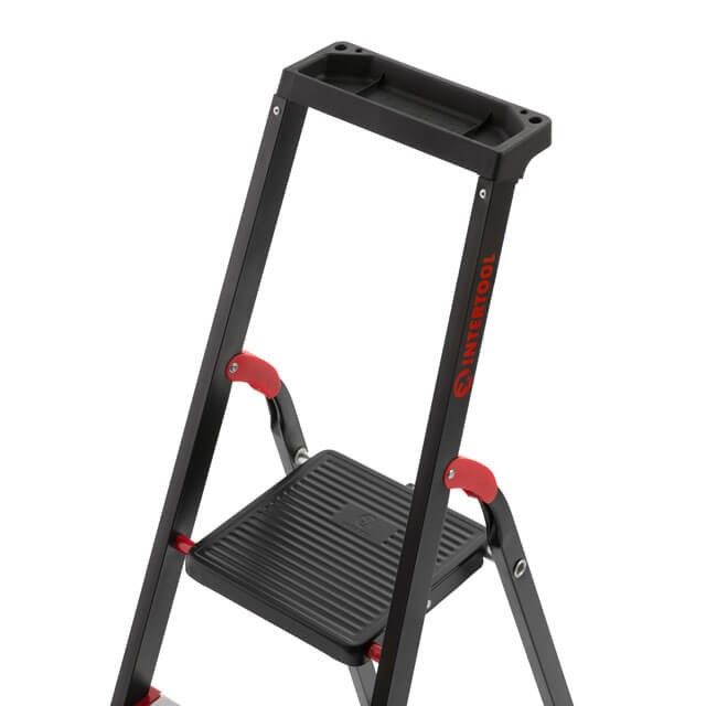 Стремянка 4 ступени, лоток для инвентаря, стальной профиль, высота верхней ступени 850мм, 433х821х1350мм, 150кг INTERTOOL LT-0054