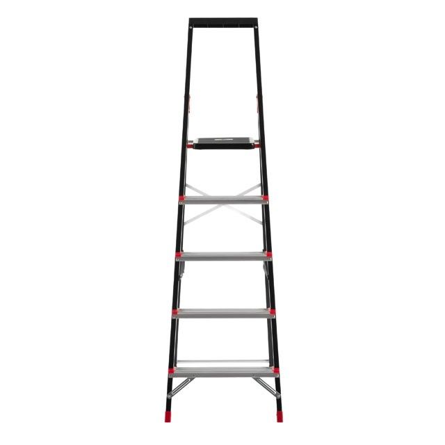 Стремянка 5 ступеней, лоток для инвентаря, стальной профиль, высота верхней ступени 1065мм, 457х890х1570мм, 150кг INTERTOOL LT-0055