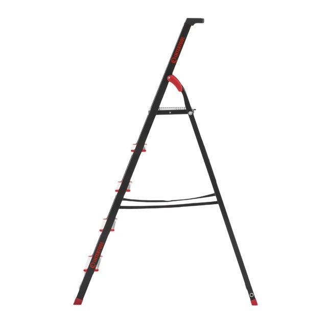 Стремянка 5 ступеней, лоток для инвентаря, стальной профиль, высота верхней ступени 1065мм, 457х890х1570мм, 150кг INTERTOOL LT-0055