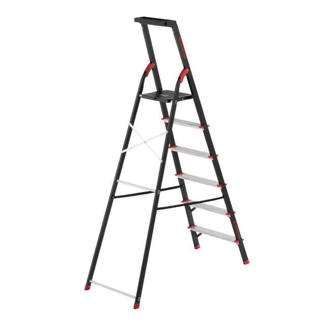 Стремянка 6 ступеней, лоток для инвентаря, стальной профиль, высота верхней ступени 1280 мм, 481*1138*1787 мм, 150 кг INTERTOOL LT-0056