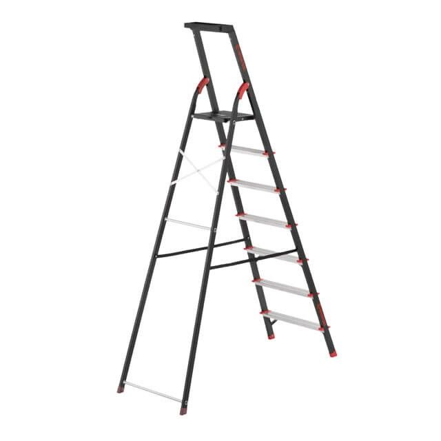 Стремянка 7 ступеней, лоток для инвентаря, стальной профиль, высота верхней ступени 1500 мм, 504*1283*2003мм, 150кг INTERTOOL LT-0057