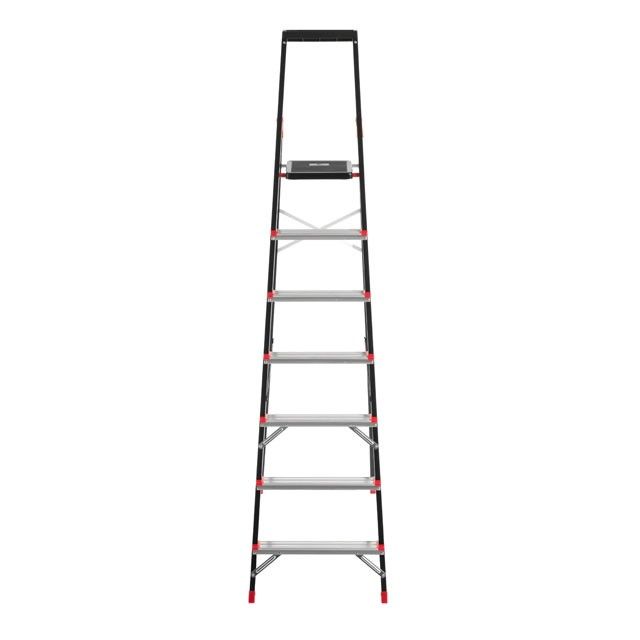 Стремянка 7 ступеней, лоток для инвентаря, стальной профиль, высота верхней ступени 1500 мм, 504*1283*2003мм, 150кг INTERTOOL LT-0057