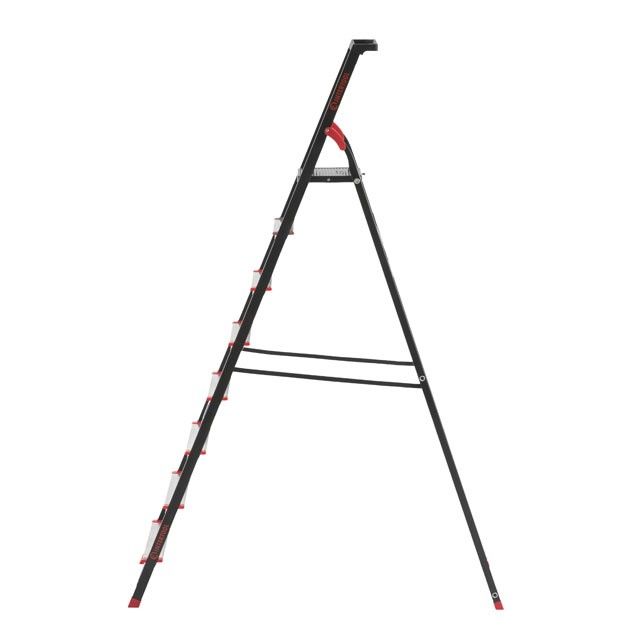 Стремянка 8 ступеней, лоток для инвентаря, стальной профиль, высота верхней ступени 1720 мм, 527х1437х2221мм, 150кг INTERTOOL LT-0058