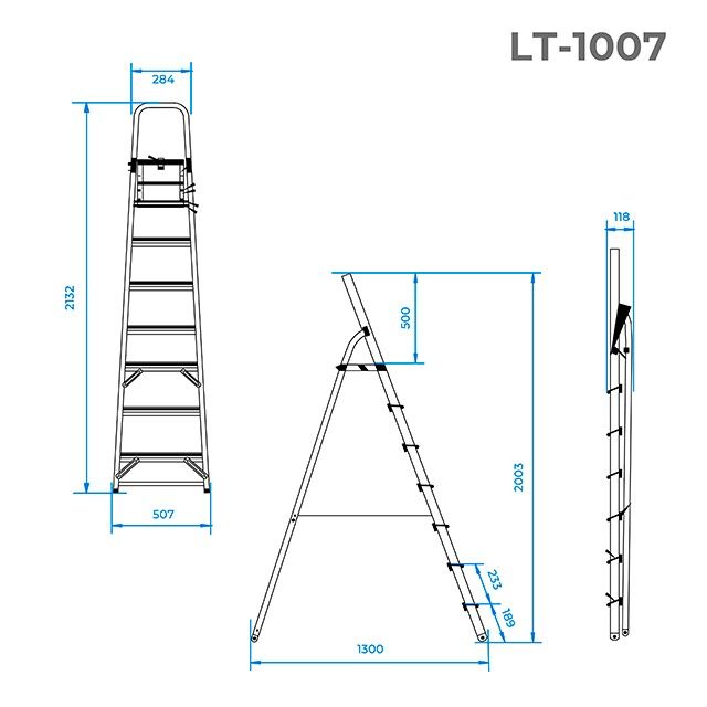 Стрем'янка з алюмінію, 7 сходинок, висота до платформи - 1500 мм INTERTOOL LT-1007