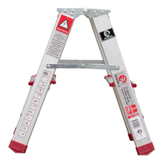 Стремянка алюминиевая двусторонняя 2 ступени, высота 440 мм INTERTOOL LT-1102