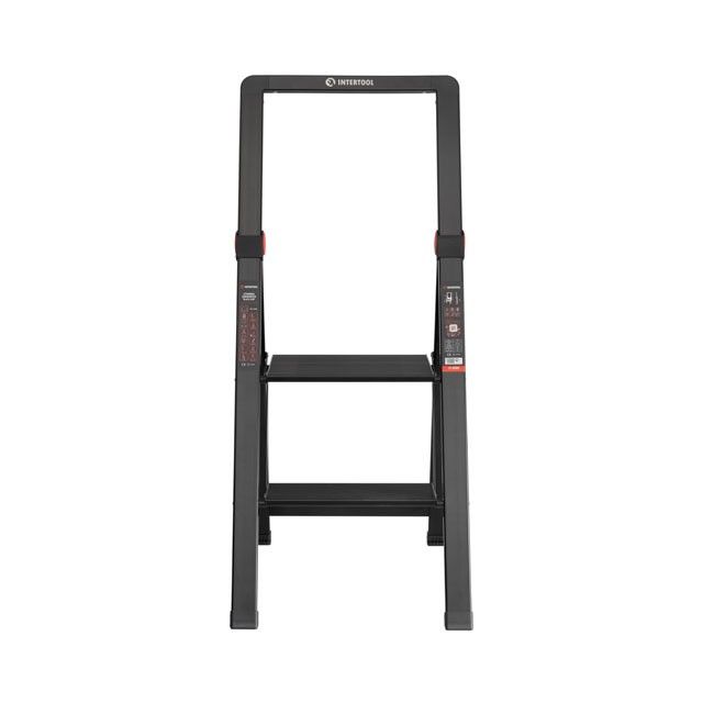 Стремянка алюминиевая "Black Slim", 2 ступени, высота верхней ступени 456 мм, 150 кг STORM INTERTOOL LT-5002