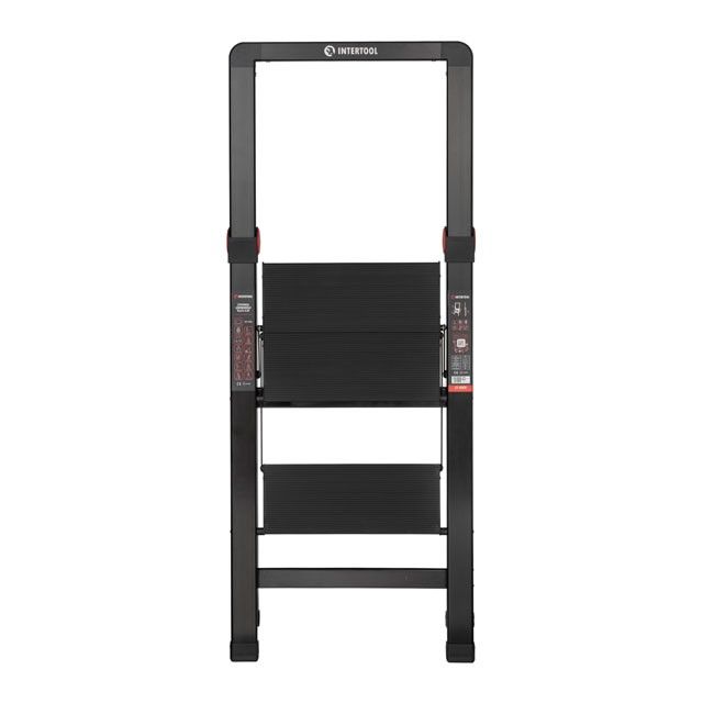 Стремянка алюминиевая "Black Slim", 2 ступени, высота верхней ступени 456 мм, 150 кг STORM INTERTOOL LT-5002