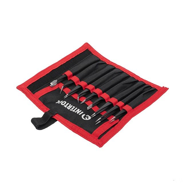 Набор пинцетов радиотехнических 9 ед., антистатические, в чехле INTERTOOL NT-6002