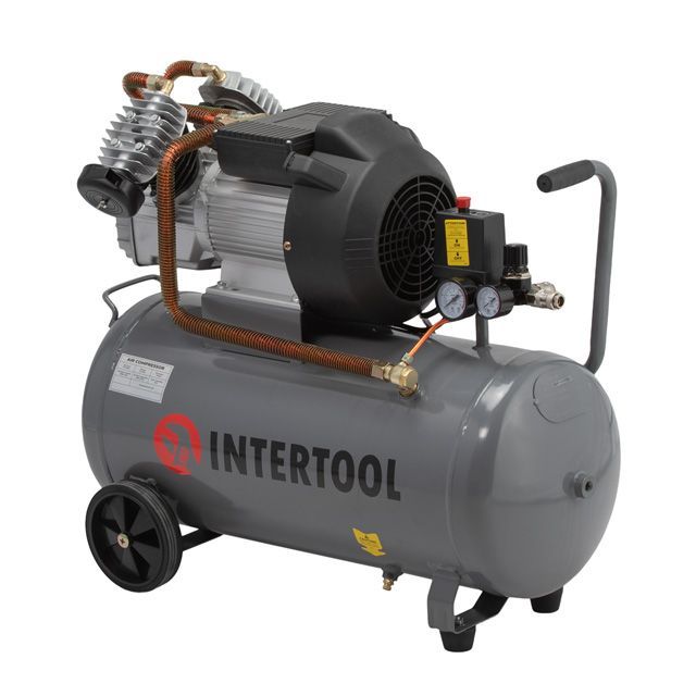 Компрессор 50 л, 4 HP, 3 кВт, 220 В, 10 атм, 420 л/хв., 2 циліндри INTERTOOL PT-0007