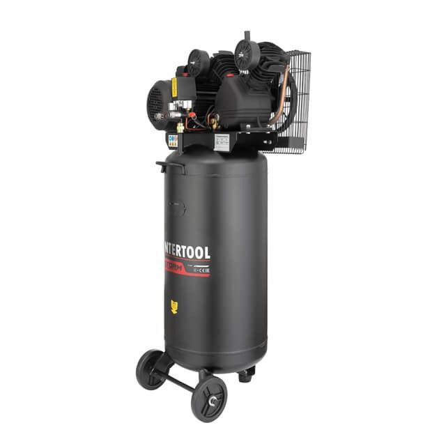 Компрессор 100 л, вертикальный, 3 кВт, 220 В, 10 атм, 500 л/мин, 2 цилиндра INTERTOOL PT-0017