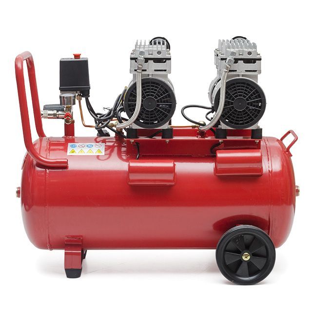 Компрессор 50л, 2х0.75 кВт, 220В, 8атм, 290л/мин, 1400 об/мин, малошумный, безмасляный, 4 цилиндра INTERTOOL PT-0023