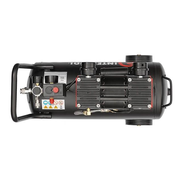 Компрессор 24 л, 1.1кВт, 220В, 8атм, 160 л/мин, 1400 об/мин, малошумный, безмасляный, 2 цилиндра INTERTOOL PT-0026