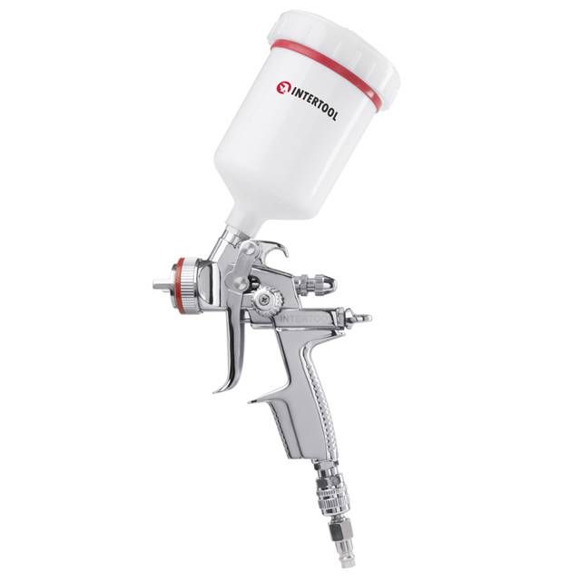 Краскопульт пневматический HVLP II профессиональный, форсунка 1,4 мм, верхний пластиковый бачок 600 мл,  2 бар INTERTOOL PT-0100