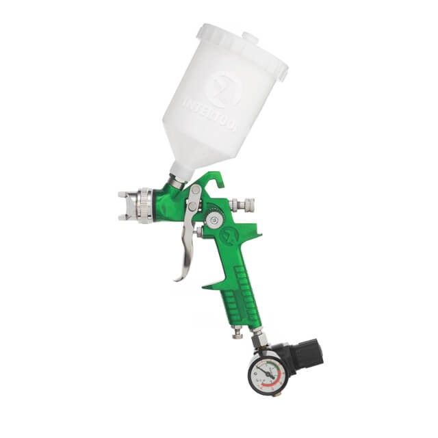Краскопульт пневматический HVLP, форсунка 1,3 мм, верхний пластиковый бачок 600 мл, 3 бар, редуктор INTERTOOL PT-0102