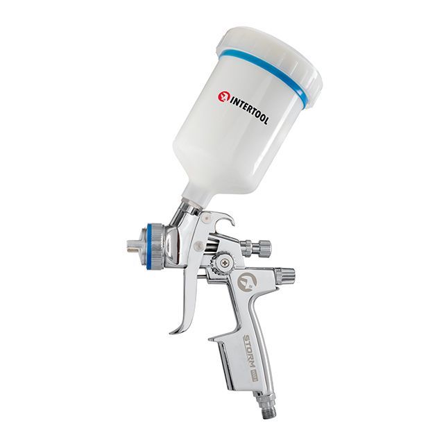 Краскопульт пневматический HVLP II профессиональный, форсунка 1,3 мм, верхний пластиковый бачок 600 мл, 2 бар INTERTOOL PT-0105