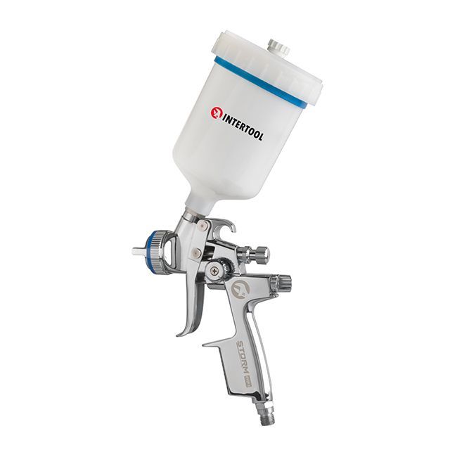 Краскопульт пневматический HVLP II профессиональный, форсунка 1,3 мм, верхний пластиковый бачок 600 мл, 2 бар INTERTOOL PT-0105