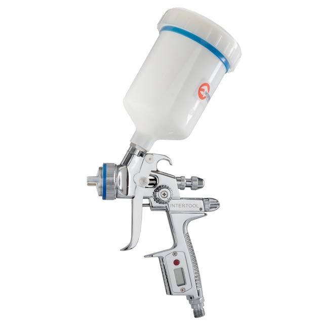 Краскопульт пневматический HVLP II Digital профессиональный, форсунка 1.3 мм, верхний пластиковый бачок 600 мл, 2 бар INTERTOOL PT-0105D