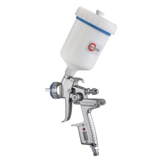 Краскопульт пневматический HVLP II Digital профессиональный, форсунка 1.3 мм, верхний пластиковый бачок 600 мл, 2 бар INTERTOOL PT-0105D