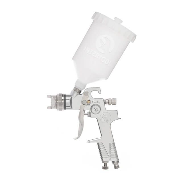 Краскопульт пневматический HVLP, форсунка 1,3 мм, верхний пластиковый бачок 600 мл, 3 бар INTERTOOL PT-0106