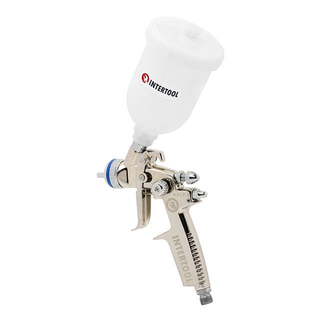 Краскопульт пневматический HVLP II MINI профессиональный, форсунка 0,8 мм, верхний пластиковый бачок 250 мл, 2-2,5 бар INTERTOOL PT-0128