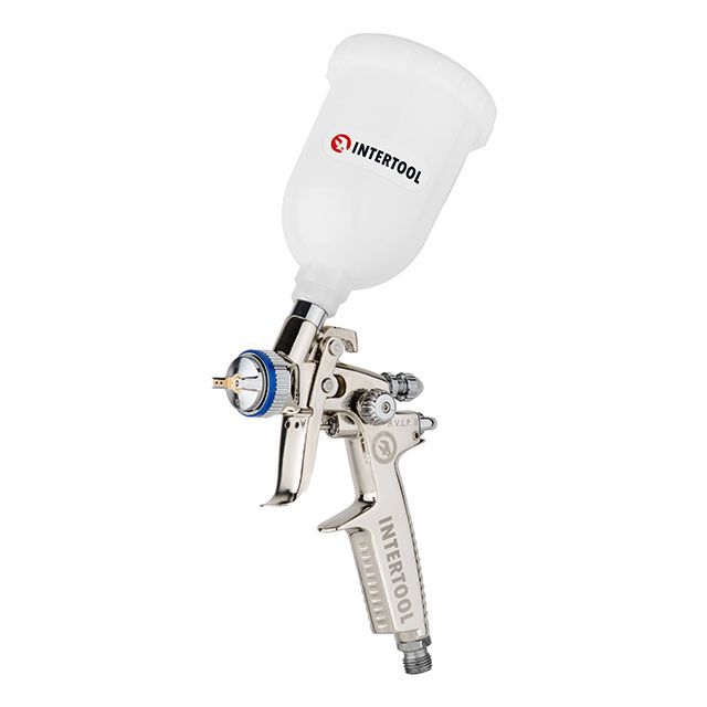 Краскопульт пневматический HVLP II MINI профессиональный, форсунка 0,8 мм, верхний пластиковый бачок 250 мл, 2-2,5 бар INTERTOOL PT-0128