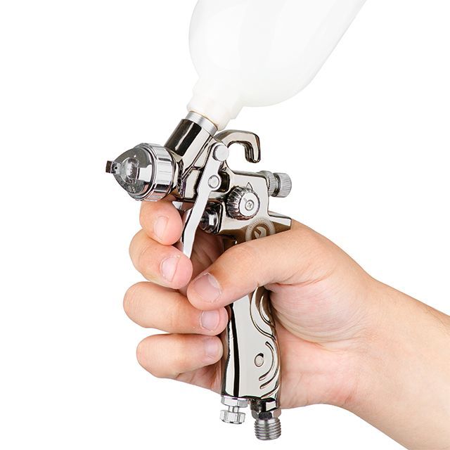 Краскопульт пневматический LVMP MINI форсунка 0,8 мм, верхний пластиковый бачок 250 мл, 2-2,5 бар INTERTOOL PT-0129