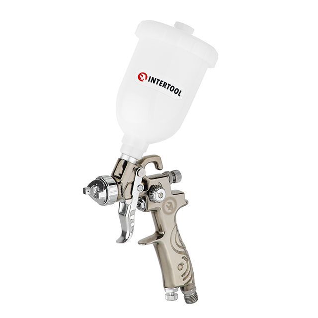 Краскопульт пневматический LVMP MINI форсунка 0,8 мм, верхний пластиковый бачок 250 мл, 2-2,5 бар INTERTOOL PT-0129