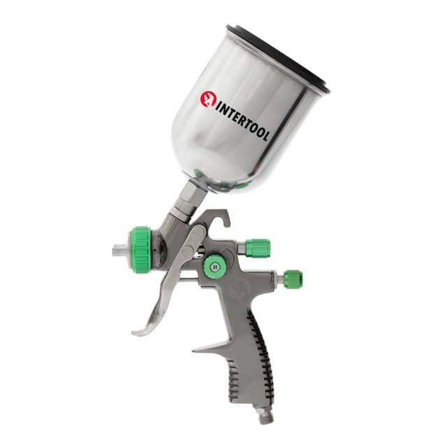 Краскопульт пневматический LVLP GREEN профессиональный, форсунка 1,3 мм, верхний металлический бачок 600 мл, 1,5 бар INTERTOOL PT-0131