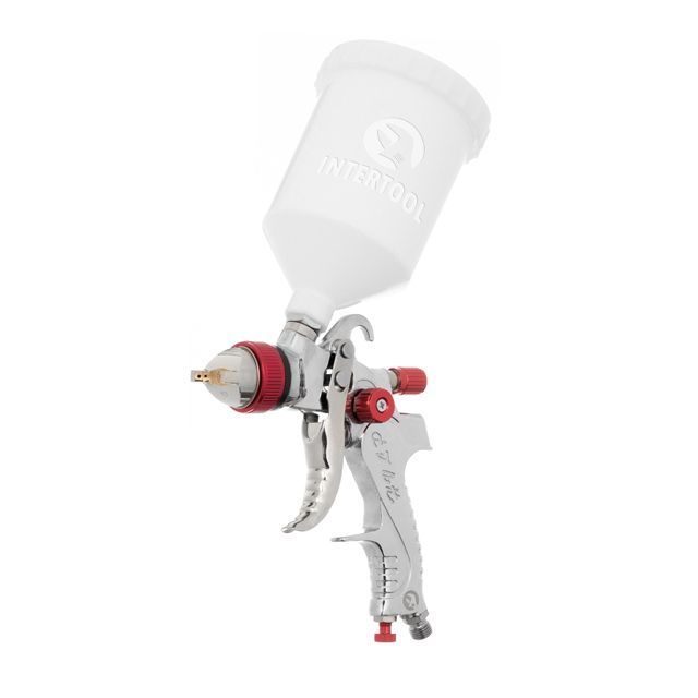 Краскопульт пневматический HVLP с тремя наборами форсунок - 1,3мм, 1,4мм, 1,7мм, пластиковый бачок, 3бар INTERTOOL PT-0153