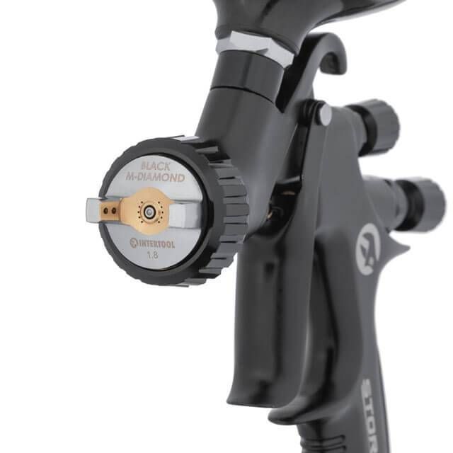 Краскопульт пневматический HVLP BLACK M-DIAMOND профессиональный, форсунка 1.8 мм, верхний пластиковый бачок 600 мл STORM INTERTOOL PT-0168